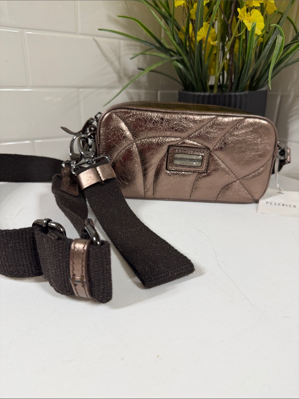 Peserico Bronze Metallic Leather crossbody /waist / shoulder Bag . NEW w tags.